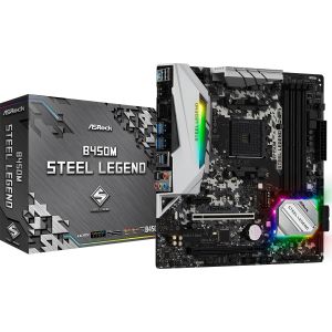 PLACA MÃE ASROCK B450M STEEL LEGEND AM4 4XDDR4 DIMM 128GB 2XUSB2.0 4XUSB3.2 HDMI/D-PORT 1XM.2 REDE GIGA 2XPCIE