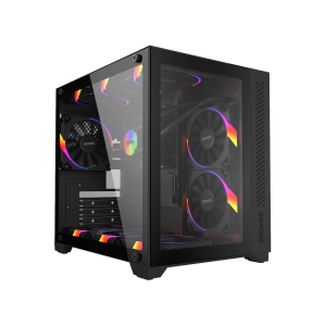 GABINETE GAMER FORCEFIELD BLACK VULCAN - FRONTAL E LATERAL EM VIDRO - PCYES - GFFBVP