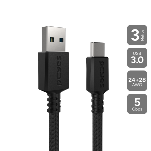 CABO USB A 3.0 MACHO P/ USB TIPO-C - PRETO - 3M - NYLON - CBPY003P