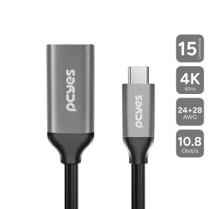 CABO USB TIPO-C PARA HDMI FÊMEA 2.0 4K/60HZ - PRETO - 15CM - PUCF-15