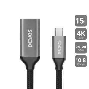 CABO USB TIPO-C PARA HDMI FÊMEA 2.0 4K/60HZ - PRETO - 15CM - NYLON - PUCF-15P