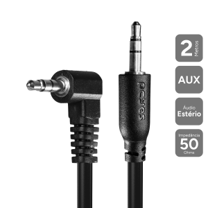 CABO P2 3.5MM M PARA P2 3.5MM M 90° - PRETO - 2M - P2PR-2