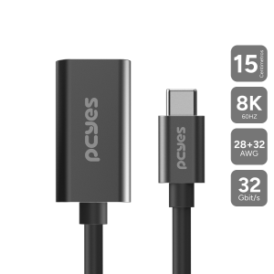 CABO USB TIPO-C PARA HDMI FÊMEA 2.1 8K/60HZ - PRETO - 15CM - PUCF-15-2.1