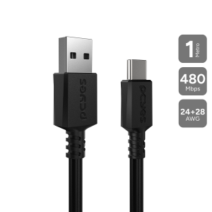 CABO USB A 2.0 MACHO P/ USB TIPO-C - PRETO - 1 METRO - PUACP-10