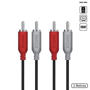 CABO DE ÁUDIO 2 RCA MACHO PARA 2 RCA MACHO 28AWG - 2 METROS - P2R-2