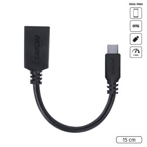 CABO ADAPTADOR OTG TIPO C PARA USB A 3.0 15CM PRETO - P3AMUP-15