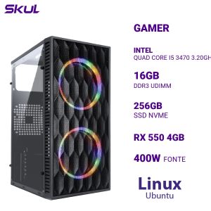 COMPUTADOR 5000 QUAD CORE I5 3470 3.20GHZ MEM 16GB DDR3 SSD 256GB NVME RX 550 4GB FONTE 400W  LINUX UBUNTU