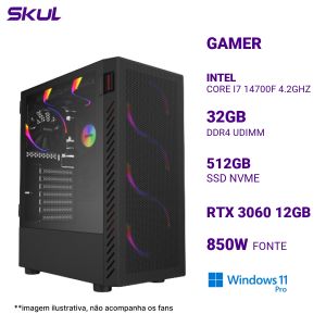 COMPUTADOR 7000 CORE I7 14700F 4.2GHZ MEM 32GB DDR4 SSD 512GB NVME RTX 3060 12G W.C 120MM FONTE 850W GOLD WINDOWS 11 PRO