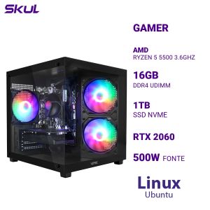 COMPUTADOR 5000 RYZEN 5 5500 3.6GHZ  MEM 16GB (2X8GB) DDR4 SSD 1TB NVME RTX 2060 FONTE 500W 80 PLUS WHITE LINUX UBUNTU