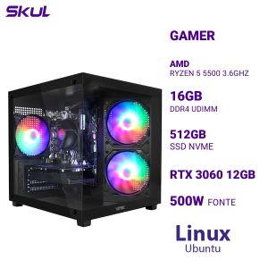 COMPUTADOR 5000 RYZEN 5 5500 3.6GHZ  MEM 16GB (2X8GB) DDR4 SSD 512GB NVME RTX 3060 12GB FONTE 500W 80 PLUS LINUX UBUNTU