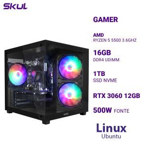COMPUTADOR 5000 RYZEN 5 5500 3.6GHZ  MEM 16GB (2X8GB) DDR4 SSD 1TB NVME RTX 3060 12GB FONTE 500W 80 PLUS LINUX UBUNTU
