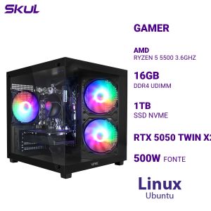 COMPUTADOR 5000 RYZEN 5 5500 3.6GHZ  MEM 16GB (2X8GB) DDR4 SSD 1TB NVME RTX 5050 TWIN X2 8GB FONTE 500W 80 PLUS LINUX