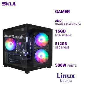 COMPUTADOR 5000 RYZEN 5 5500 3.6GHZ  MEM 16GB DDR4 SSD 512GB NVME FONTE 500W 80 PLUS WHITE LINUX UBUNTU