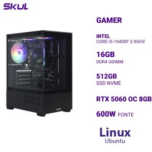 COMPUTADOR 5000 CORE I5-10400F 2.9GHZ MEM 16GB (2X8) DDR4 SSD 512GB NVME RTX 5060 OC 8GB FONTE 600W LINUX UBUNTU