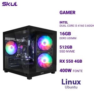 COMPUTADOR 3000 CORE I3 4160 3.60GHZ MEM 16GB (2X8) DDR3 SSD 512GB NVME RX 550 4GB FONTE 400W LINUX UBUNTU