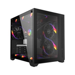 GABINETE GAMER FORCEFIELD BLACK VULCAN - FRONTAL E LATERAL EM VIDRO - PCYES - GFFBVP