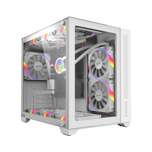 GABINETE GAMER FORCEFIELD WHITE GHOST - FRONTAL E LATERAL EM VIDRO - PCYES - GFFWGP