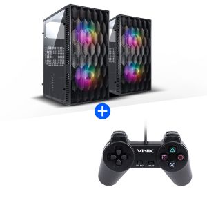 GABINETE GAMER VINIK WAVE PRETO LATERAL ACRILICO - GGWACBK + CONTROLE PC USB PS1/PLAYSTATION 1 PRETO