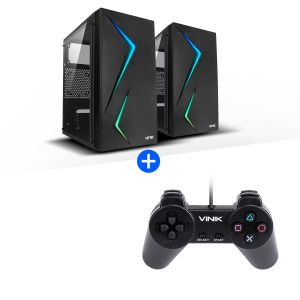 GABINETE GAMER VINIK TWIN EDGE PRETO LATERAL ACRILICO - GGTEACBK + CONTROLE PC USB PS1/PLAYSTATION 1 PRETO