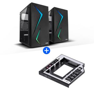 GABINETE GAMER VINIK TWIN EDGE PRETO LATERAL ACRILICO - GGTEACBK + ADAPTADOR CADDY PARA HD OU SSD