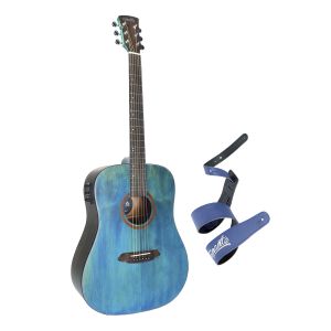 KIT PROMOCIONAL VIOLÃO ELÉTRICO  CORAL 41"  BLUE WOOD + CORREIA  DE COURO AZUL- ESCURO TN03C
