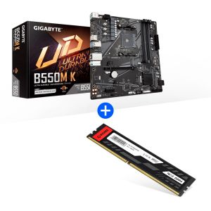 KIT PLACA MÃE GIGABYTE AM4 B550M K + MEMORIA RAM PCYES UDIMM 16GB DDR4 2666MHZ