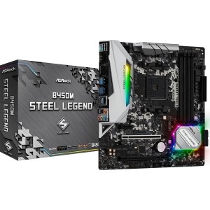 PLACA MÃE ASROCK B450M STEEL LEGEND AM4 4XDDR4 DIMM 128GB 2XUSB2.0 4XUSB3.2 HDMI/D-PORT 1XM.2 REDE GIGA 2XPCIE