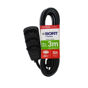 EXTENSAO SORT PP 3X0,75 2P+T 10A PR 3M DN1786