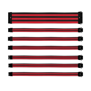 KIT DE CABO DE EXTENSAO SLEEVED PSU 30 CM COM CAPA DE PVC COOLER MASTER - VERMELHO E PRETO - CMA-NEST16RDBK1-GL