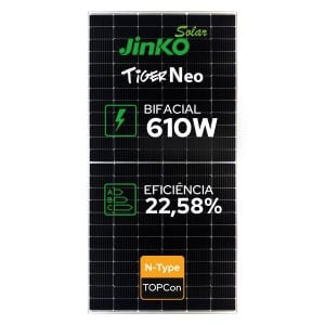 PAINEL SOLAR FOTOVOLTAICO JINKO SOLAR BIFACIAL 610W TIGER NEO N-TYPE 66HL4M-BDV