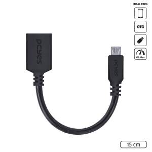 ADAPTADOR OTG MICRO USB PARA USB 2.0 15CM PRETO - PAMUP-15