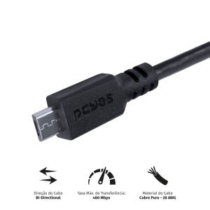 CABO MICRO USB PARA USB A 2.0 2M PRETO - PMUAP-2