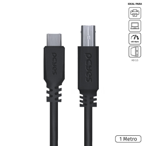 CABO USB TIPO C PARA USB B 2.0 1M PRETO - PUCBP-1