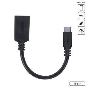 ADAPTADOR OTG TIPO C PARA USB A 3.0 15CM PRETO - P3AMUP-15