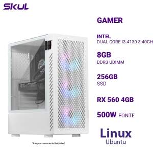 COMPUTADOR GAMER 3000 DUAL CORE I3 4130 3.40GHZ MEM 8GB DDR3 SSD 256GB RX 560 4GB FONTE 500W ATX LINUX UBUNTU