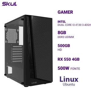 COMPUTADOR GAMER 3000 DUAL CORE I3 4130 3.40GHZ MEM 8GB DDR3 HD 500GB RX 550 4GB FONTE 500W ATX LINUX UBUNTU
