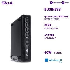 MINI COMPUTADOR BUSINESS B200 QUAD CORE PENTIUM N5030 3.10GHZ MEM 8GB DDR4 SSD 512GB NVME FONTE 60W EXTERNA LINUX UBUNTU