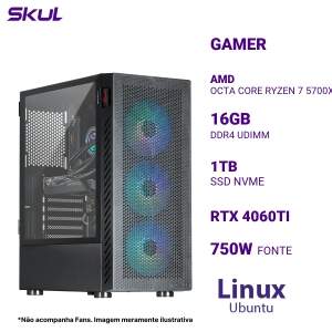 COMPUTADOR GAMER 7000 RYZEN 7 5700X 3.40GHZ MEM 16GB DDR4 SSD 1TB NVME RTX 4060TI W. C. 120MM FONTE 750W BRONZE LINUX