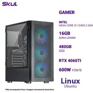 COMPUTADOR 5000 HEXA CORE I5 12400 2.5GHZ MEM 16GB DDR4 SSD 480GB RTX 4060TI FONTE 600W 80 PLUS WHITE LINUX UBUNTU
