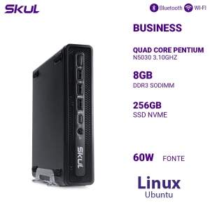 COMPUTADOR B200 QUAD CORE PENTIUM  N5030 3.10GHZ MEM 8GB DDR3 SSD 256GB NVME FONTE 60W EXTERNA LINUX UBUNTU