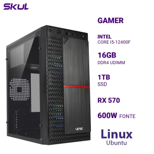 COMPUTADOR GAMER 5000 CORE I5-12400F MEM 16GB DDR4 SSD 1TB RX 570 4GB FONTE 600W LINUX UBUNTU