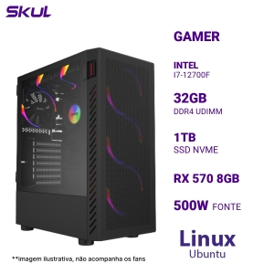 COMPUTADOR 7000 I7-12700F MEM 32GB DDR4 SSD 1TB NVME RX 570 8GB FONTE 500W 80 PLUS WHITE LINUX UBUNTU