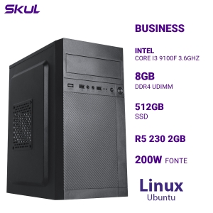 COMPUTADOR B300 CORE I3 9100F 3.6GHZ MEM 8GB DDR4 SSD 512GB R5 230 2GB FONTE 200W LINUX UBUNTU