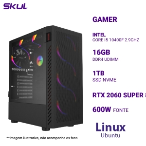 COMPUTADOR GAMER 5000 CORE I5 10400F 2.9GHZ MEM 16GB DDR4 SSD 1TB NVME RTX 2060 SUPER 8GB FONTE 600W LINUX UBUNTU