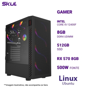 COMPUTADOR 5000 CORE I5-12400F MEM 8GB DDR4 SSD 512GB RX 570 8GB FONTE 500W 80 PLUS WHITE LINUX UBUNTU