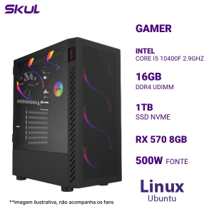 COMPUTADOR 5000 CORE I5 10400F 2.9GHZ MEM 16GB DDR4 SSD 1TB NVME RX 570 8GB FONTE 500W 80 PLUS WHITE LINUX UBUNTU