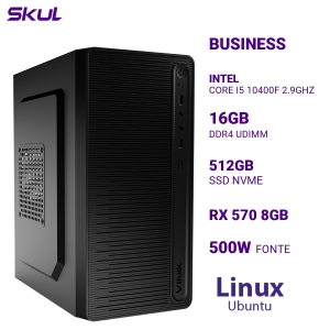 COMPUTADOR B500 CORE I5 10400F 2.9GHZ MEM 16GB DDR4 SSD 512GB NVME RX 570 8GB FONTE 500W 80 PLUS WHITE LINUX UBUNTU