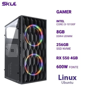 COMPUTADOR 3000 CORE I3-10100F MEM 8GB DDR4 SSD 256GB NVME RX 550 4GB FONTE 600W 600W LINUX UBUNTU