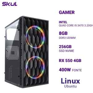 COMPUTADOR 5000 QUAD CORE I5 3470 3.20GHZ MEM 8GB DDR3 SSD 256GB NVME RX 550 4GB FONTE 400W  LINUX UBUNTU