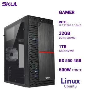 COMPUTADOR 7000 I7 12700F 2.1GHZ MEM 32GB DDR4 SSD 1TB NVME RX 550 4GB FONTE 500W 80 PLUS WHITE LINUX UBUNTU